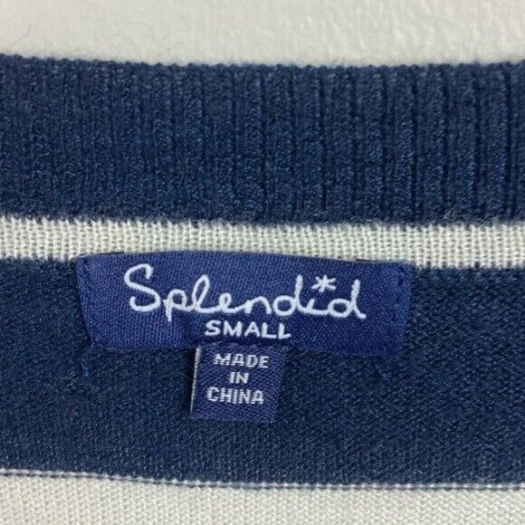 Splendid Cashmere Blend Blue White Striped Pullover Sweater Size Small SE5628X2 - Picture 4 of 11